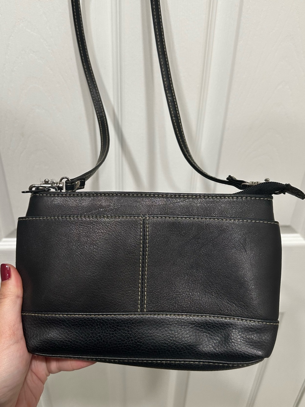 Burton Black Leather Crossbody Bag with Contrast Stitching